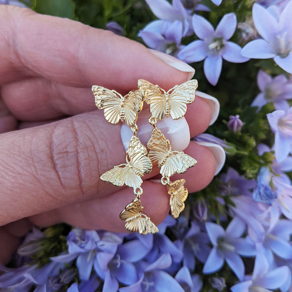 Sterling Silver Triple Butterfly Earrings With Black Enamel | The Silver  Place