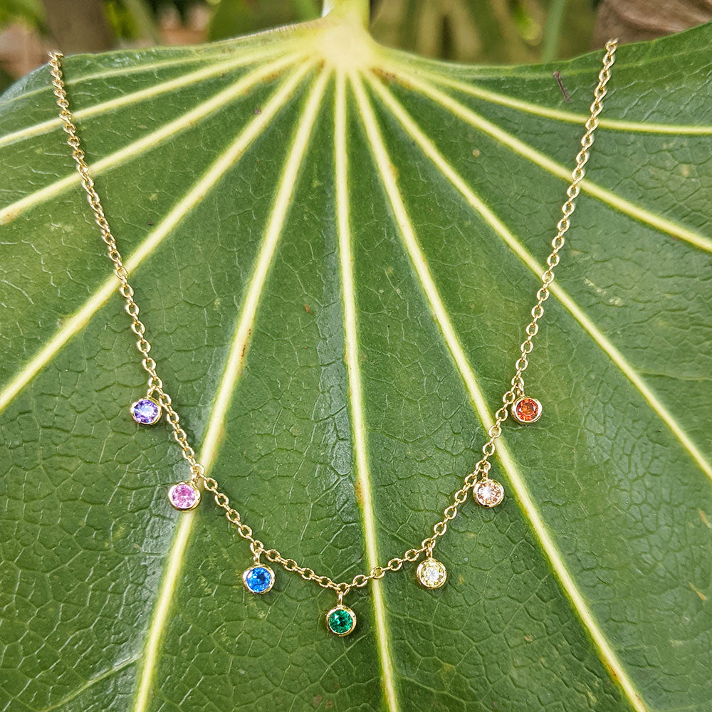 dainty gold plated women's rainbow charm necklace
