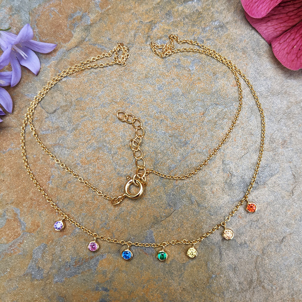 dainty gold plated women's rainbow charm necklace