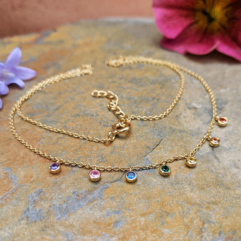 rainbow gemstones necklace in yellow gold