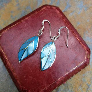 leaf dangle earrings with mother of pearl