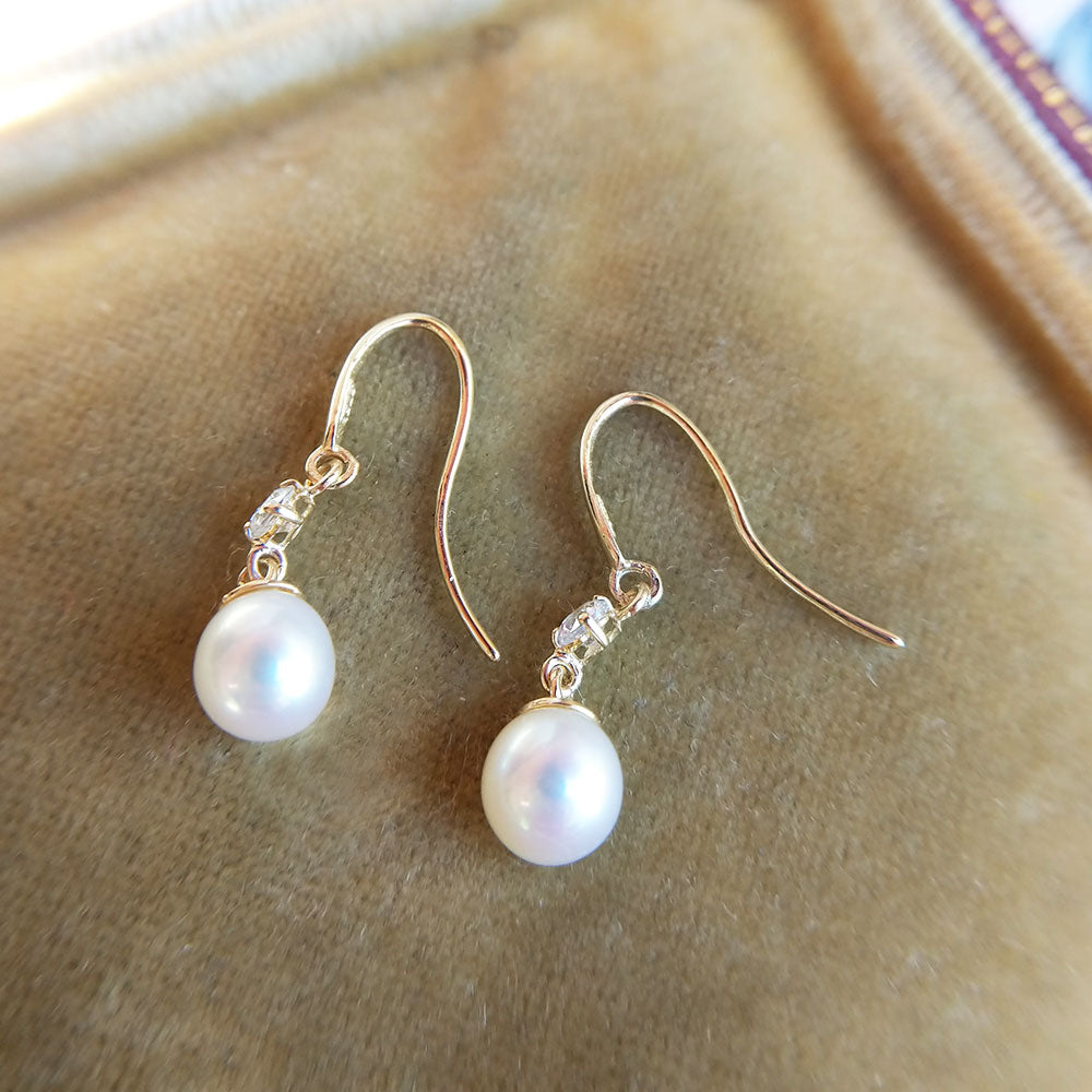 small pearl drop earrings in real 9K gold
