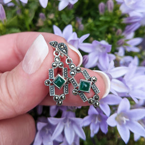green agate dangle earrings