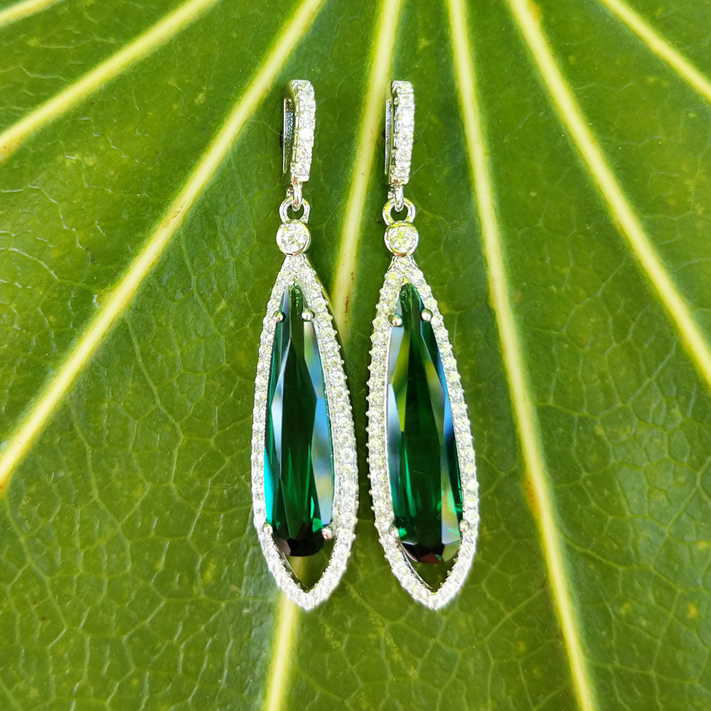 emerald green cz drop earrings