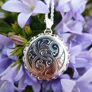 small silver round photo locket necklace