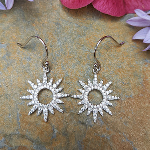 sun charm dangle earrings in sterling silver