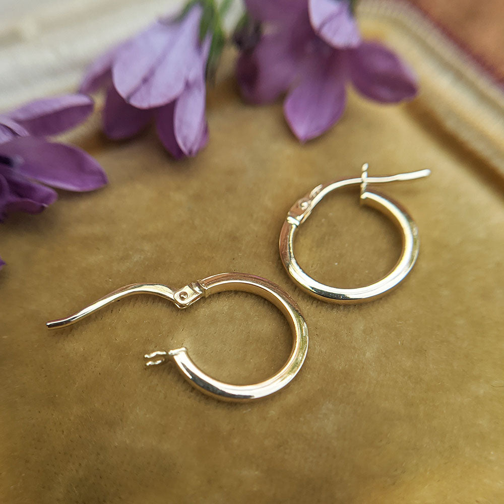 dainty gold hoops with leverback fitting