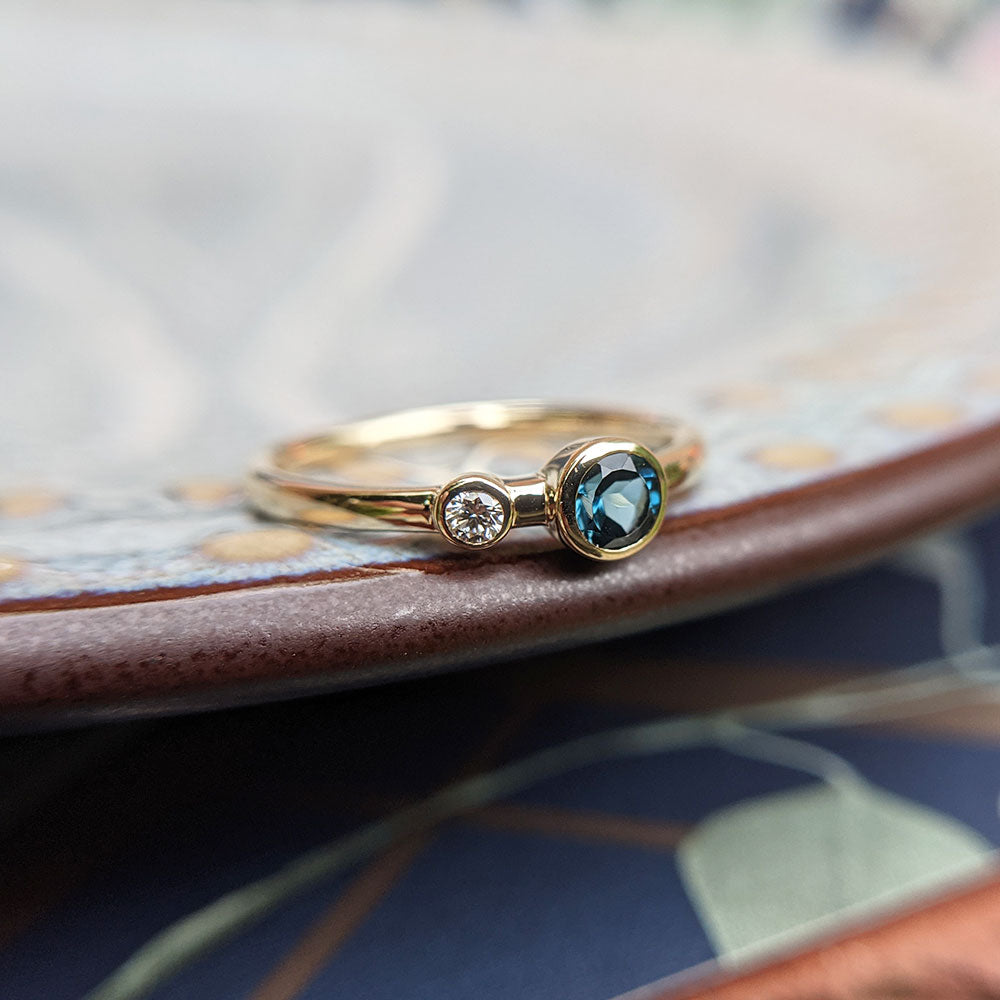 close up of London blue topaz ring
