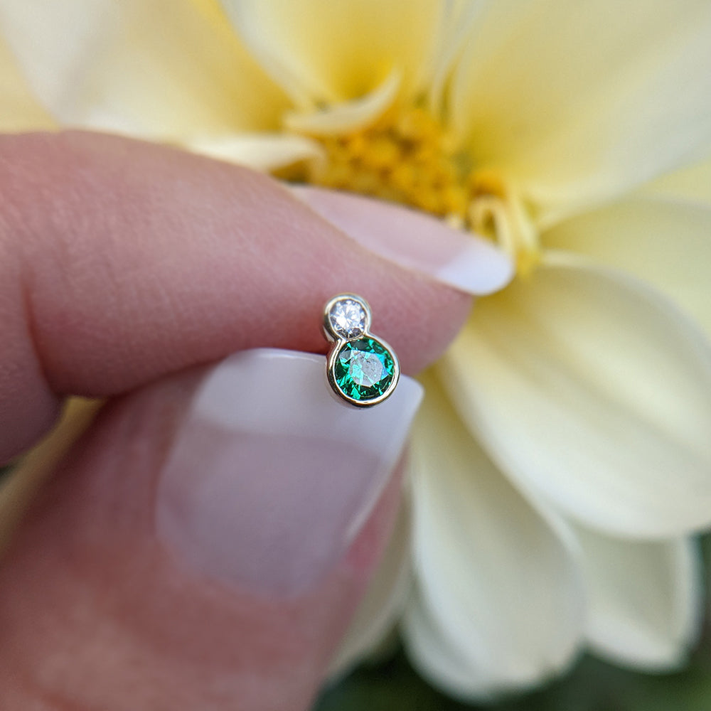 emerald green cz helix stud in gold