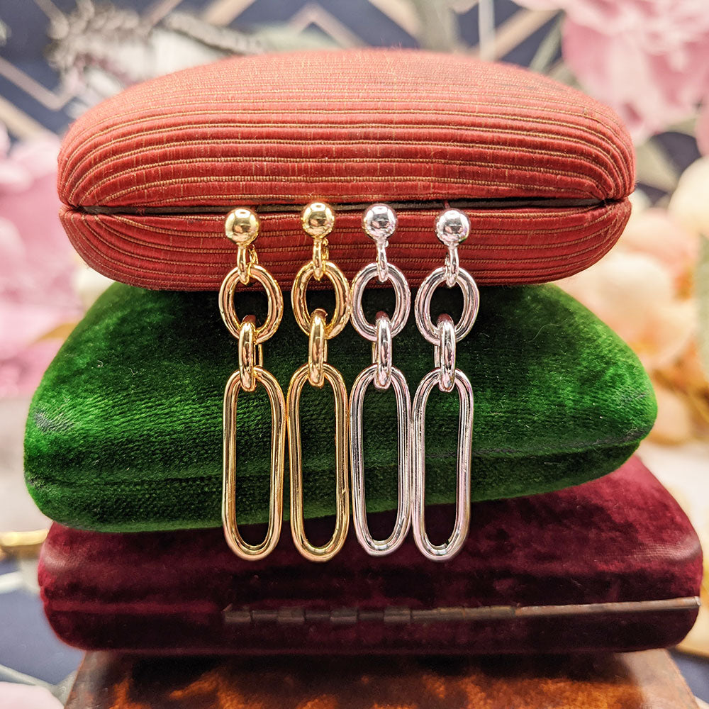 silver gold chain link drop earrings