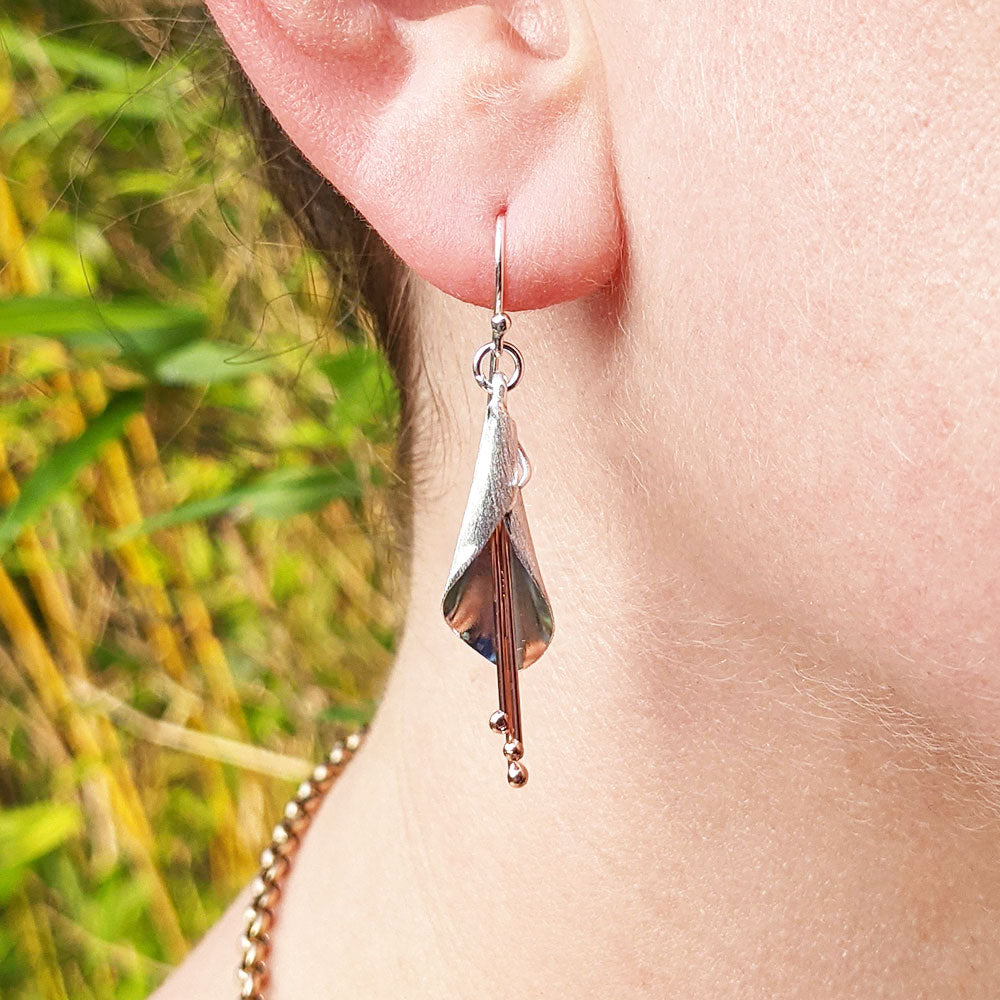 sterling silver and rose gold lily drop earrings