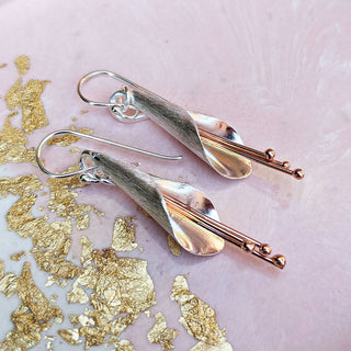 sterling silver and rose gold lily drop earrings