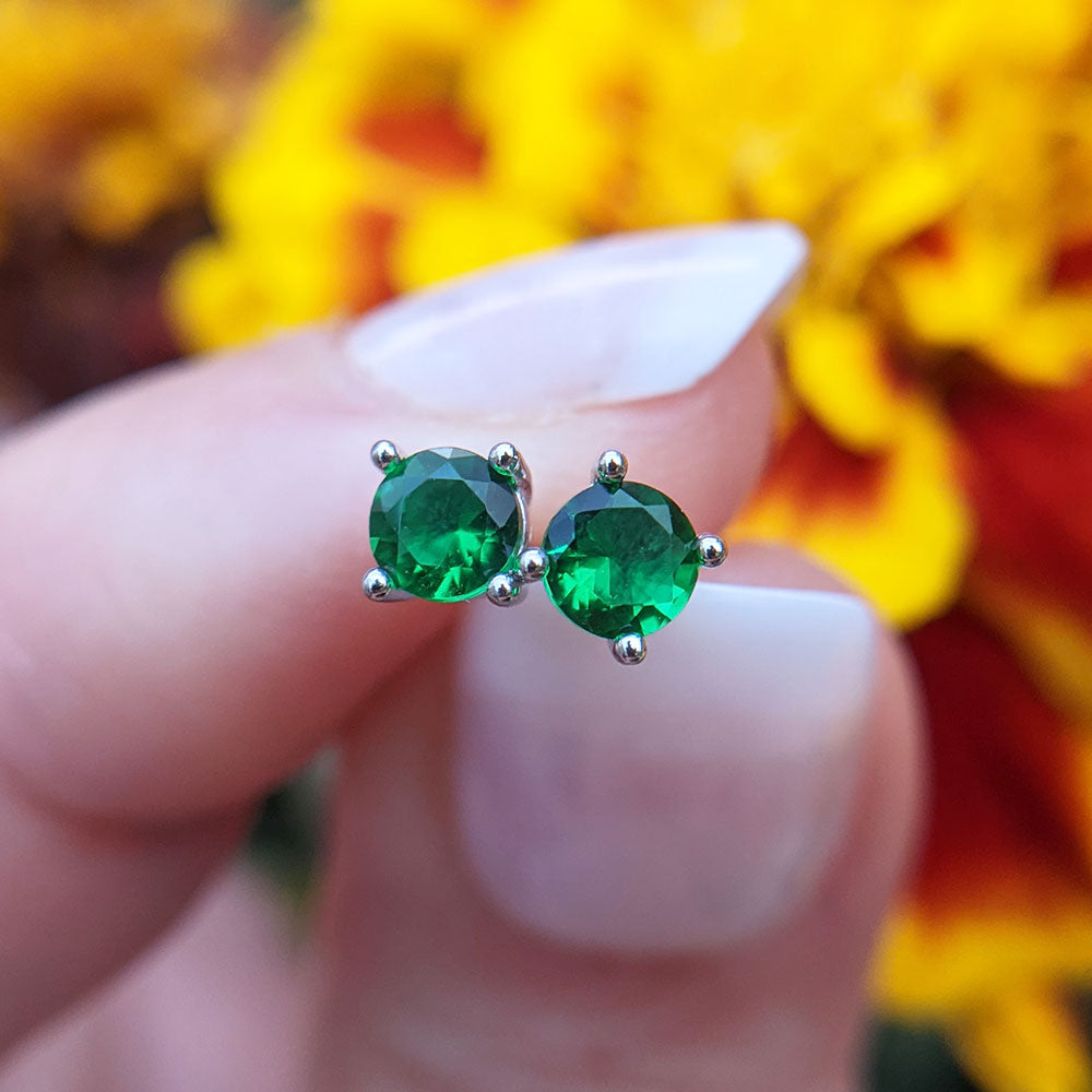 green glass may birthstone earrings in sterling silver