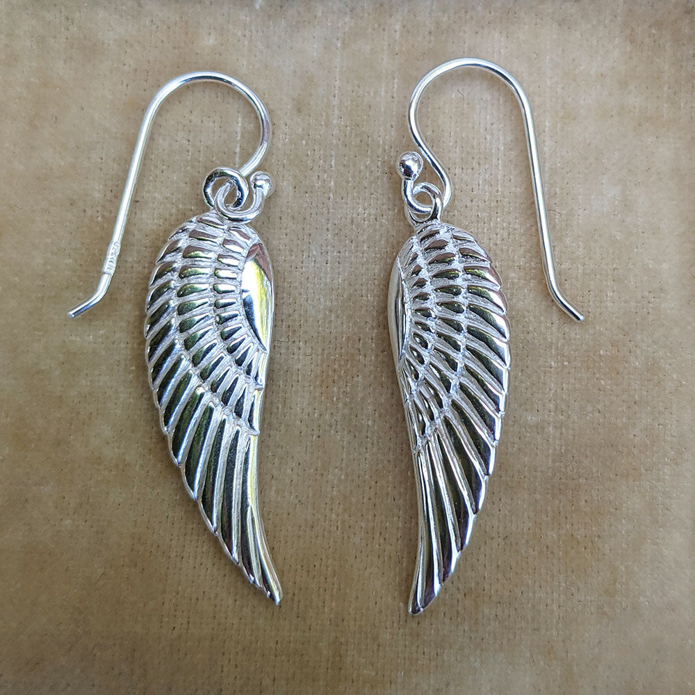 sterling silver angel wing drop earrings