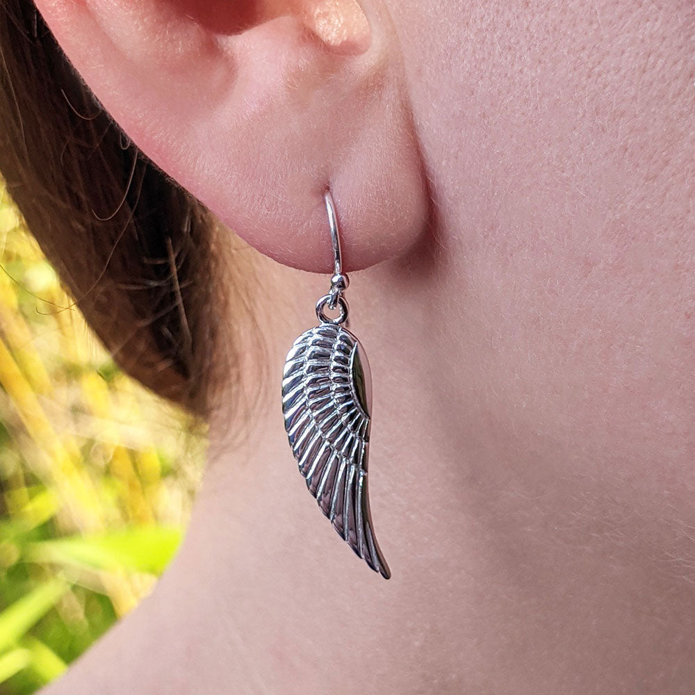 sterling silver angel wing drop earrings
