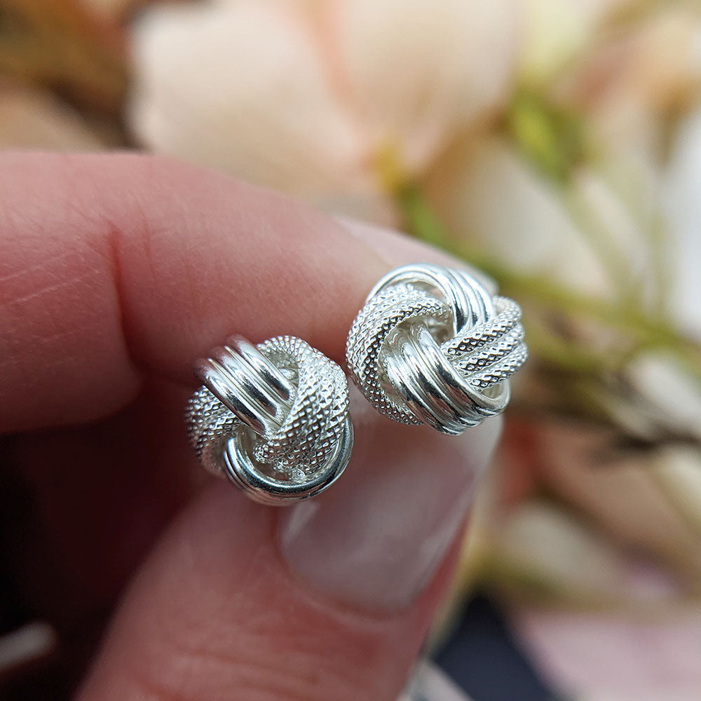 large sterling silver textured knot stud earrings