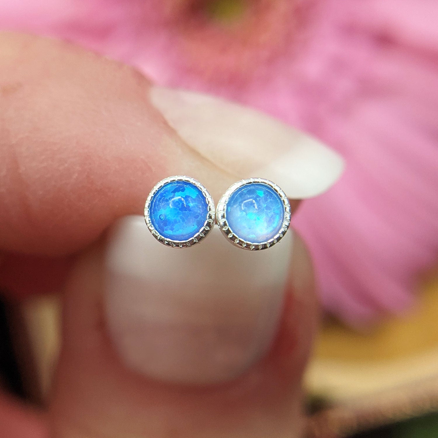 dainty sterling silver opal stud earrings