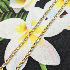 9ct yellow and white gold rope chain necklace